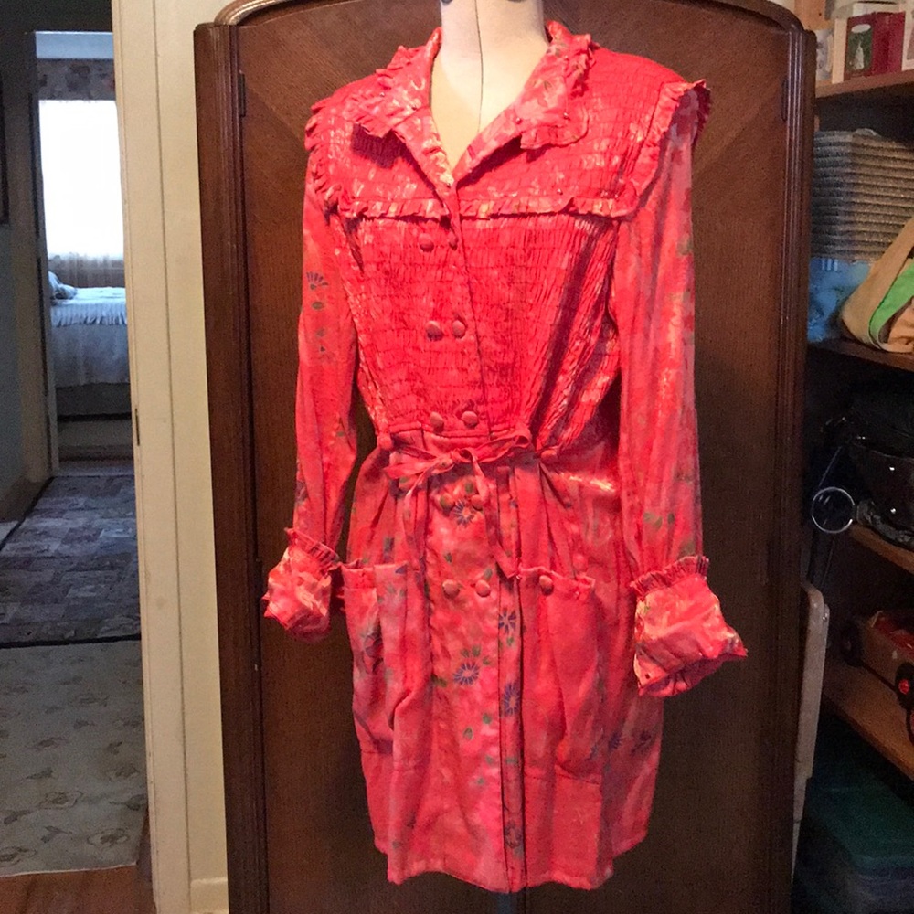 Nadys of Bali red shimmery tunic sz 1 (s-m) w/ties